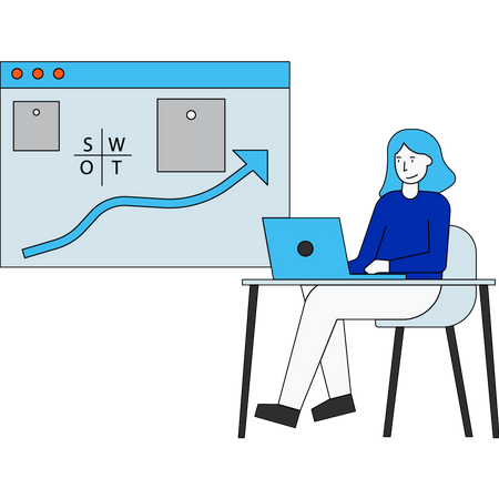 Femme travaillant sur l'analyse SWOT  Illustration