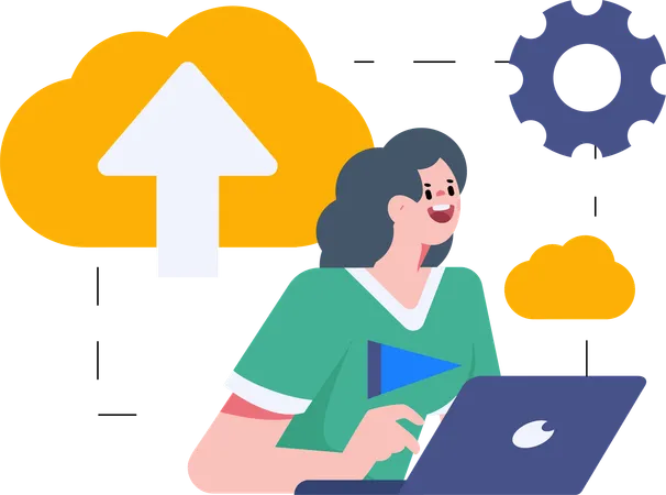 Femme travaillant sur le cloud computing  Illustration