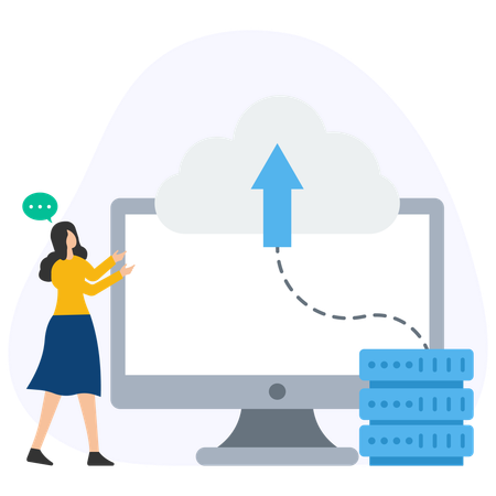 Femme travaillant sur le cloud computing  Illustration