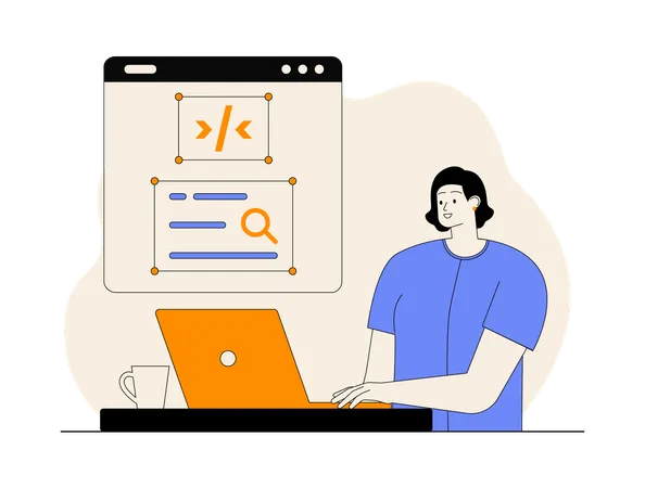 Femme travaillant sur le développement de sites Web  Ilustração