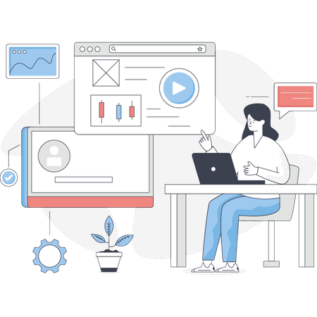 Femme travaillant sur un site Web  Illustration