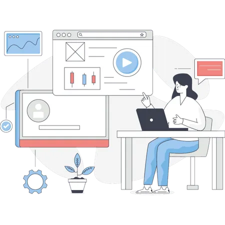 Femme travaillant sur un site Web  Illustration