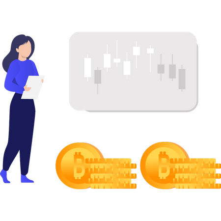 Femme travaillant sur le trading de Bitcoin  Illustration