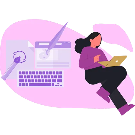 Femme travaillant sur un graphique Web  Illustration