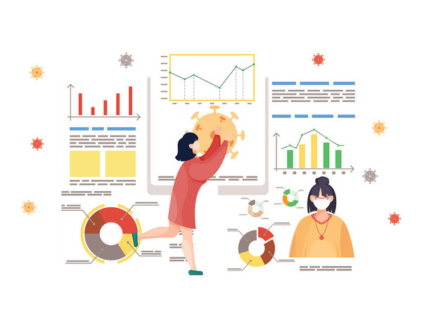 Femme travaillant sur les statistiques du coronavirus  Illustration