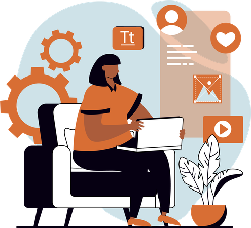 Femme travaillant sur un site Web  Illustration