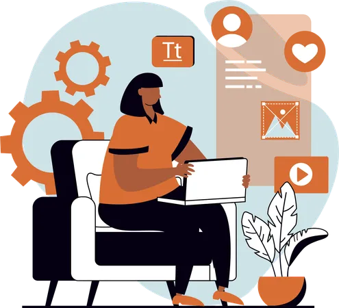 Femme travaillant sur un site Web  Illustration