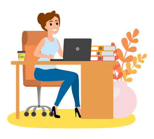 Femme travaillant sur un bureau  Illustration