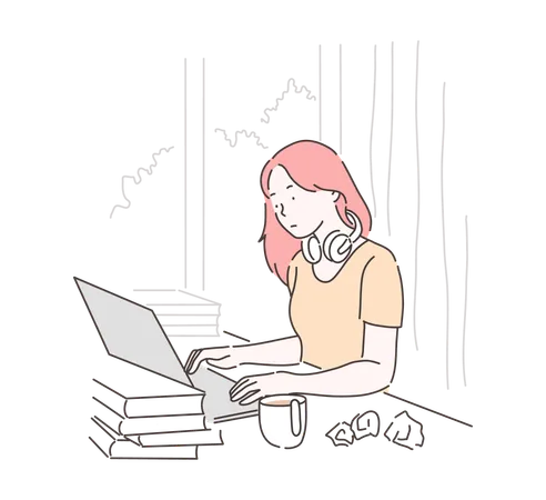 Femme travaillant sur un ordinateur portable  Illustration