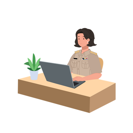 Femme travaillant sur un ordinateur portable au bureau  Illustration