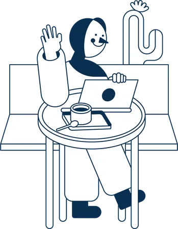 Femme travaillant sur un ordinateur portable dans un café  Illustration