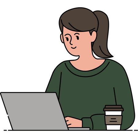 Femme travaillant sur un ordinateur portable dans un café  Illustration