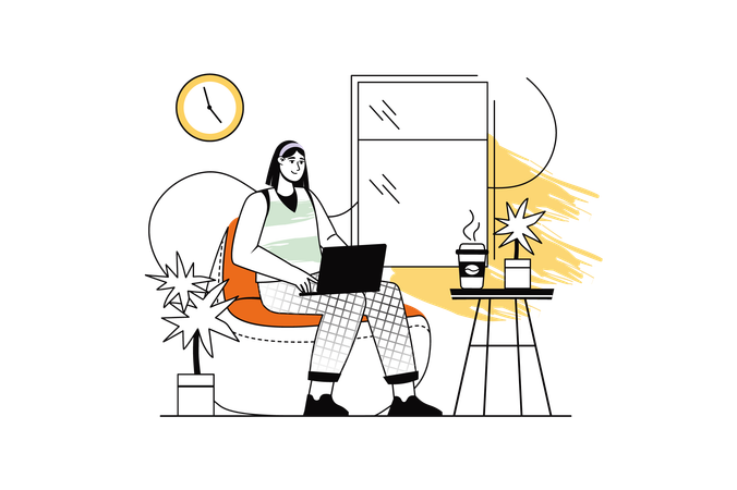 Femme travaillant sur un ordinateur portable sur le lieu de travail  Illustration