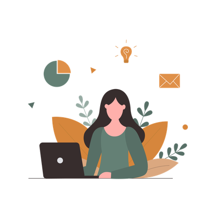 Femme travaillant sur un projet en ligne  Illustration