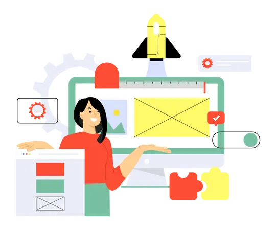 Femme travaillant sur le site Web d'une startup  Illustration