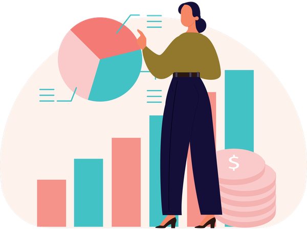 Femme travaillant sur un graphique financier  Illustration