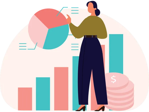 Femme travaillant sur un graphique financier  Illustration