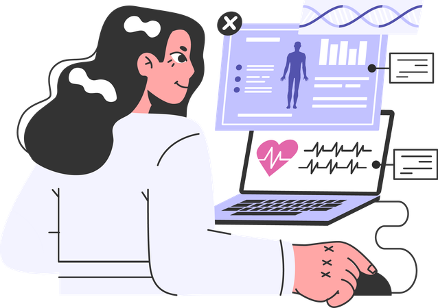 Femme travaillant sur l'analyse de la condition physique  Illustration