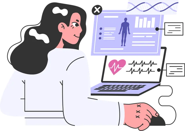 Femme travaillant sur l'analyse de la condition physique  Illustration