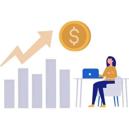 Femme travaillant sur l'analyse financière  Illustration