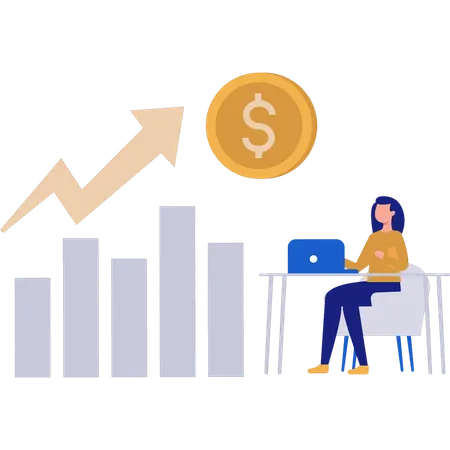 Femme travaillant sur l'analyse financière  Illustration