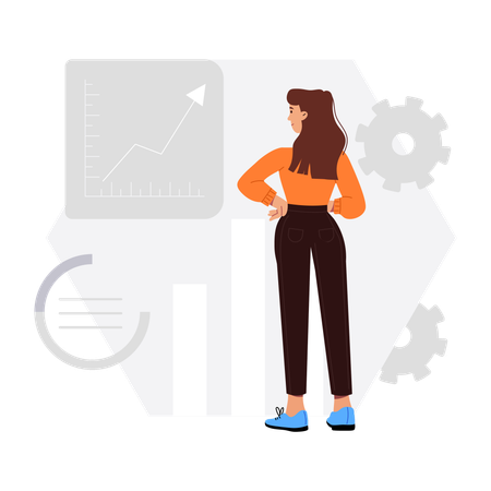 Femme travaillant sur la courbe de croissance  Illustration