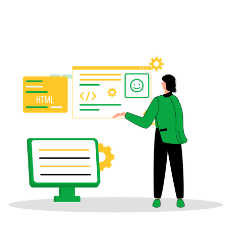Femme travaillant sur le développement HTML  Illustration