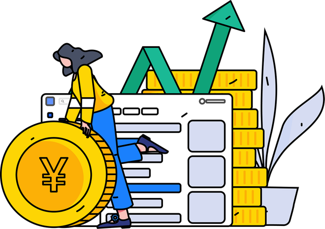 Une femme travaille sur des données d'analyse financière  Illustration