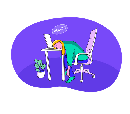 Femme qui travaille fatiguée, dort sur le bureau  Illustration