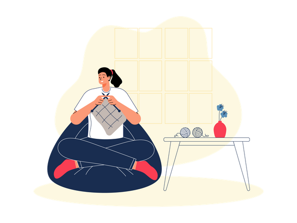 Femme tricotant des chaussettes fantaisie  Illustration