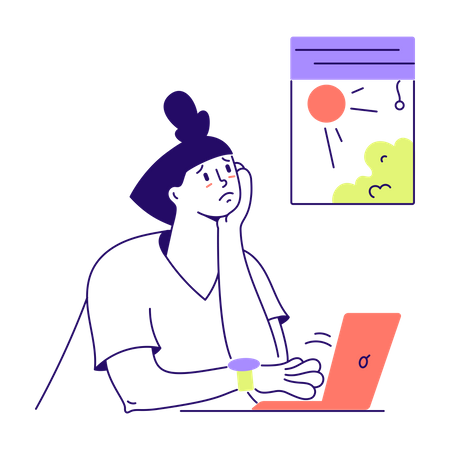 Femme triste au travail au bureau  Illustration