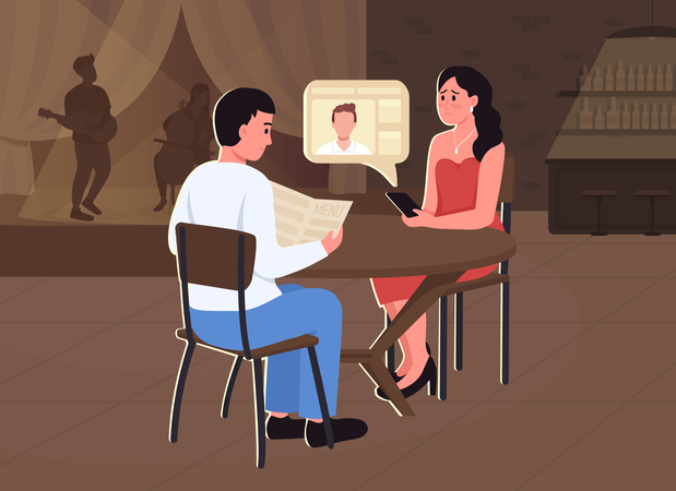 Femme trompant son mari avec un autre homme  Illustration