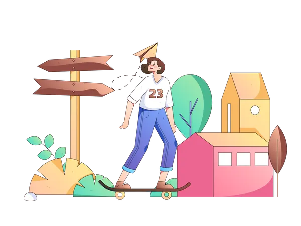 Femme trouvant le chemin de la forêt  Illustration