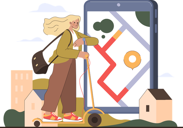 Une femme trouve son chemin vers sa destination  Illustration