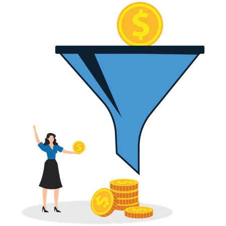 Femme Trouvez des opportunités d'investissement et développez une bonne discipline financière pour un revenu stable  Illustration