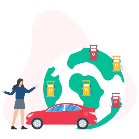 Femme trouvant des sources mondiales de carburant  Illustration