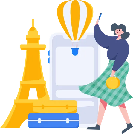 Femme trouvant une destination de voyage  Illustration