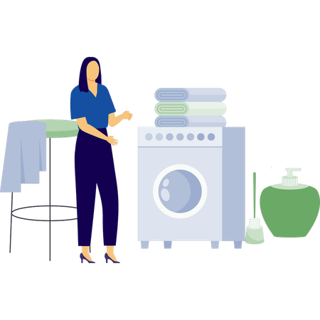 Femme utilisant des services de blanchisserie  Illustration
