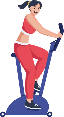 Femme utilisant un cycle de gym  Illustration