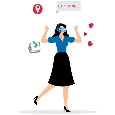 Femme utilisant une expérience de réalité virtuelle  Illustration