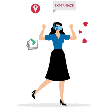Femme utilisant une expérience de réalité virtuelle  Illustration