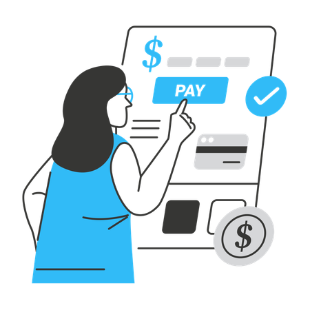 Femme utilisant la technologie de paiement en ligne  Illustration