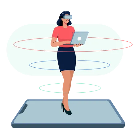 Femme utilisant la technologie VR  Illustration