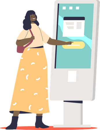 Femme utilisant le paiement en libre-service  Illustration