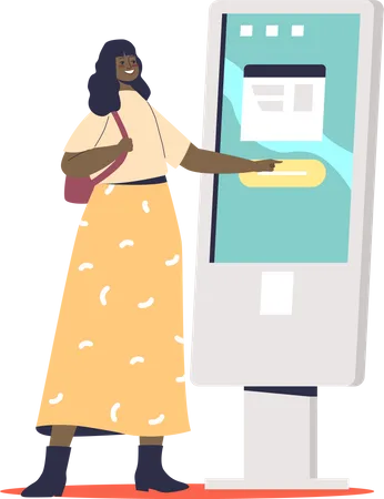 Femme utilisant le paiement en libre-service  Illustration