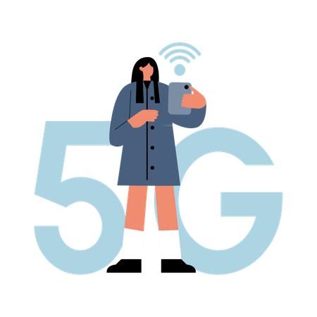 Femme utilisant le réseau 5G  Illustration