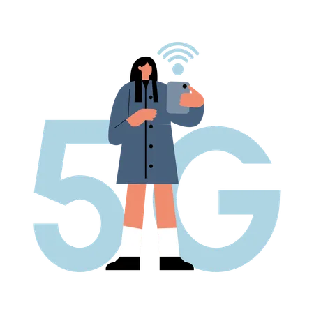 Femme utilisant le réseau 5G  Illustration