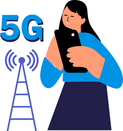 Femme utilisant le réseau 5G  Illustration