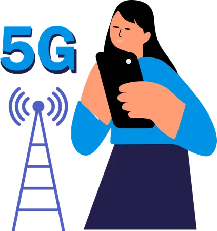 Femme utilisant le réseau 5G  Illustration