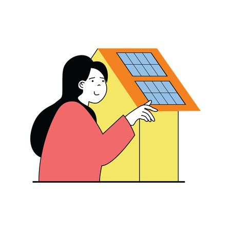 Femme utilisant l'énergie solaire pour produire de l'électricité  Illustration